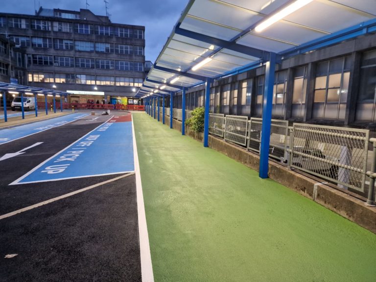 LED Lighting on the second canopy in hospital car park