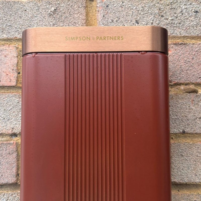 The finished 7kW charger, straight on against the brick